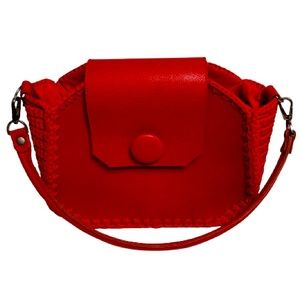Red Chunky Leather Crochet Purse